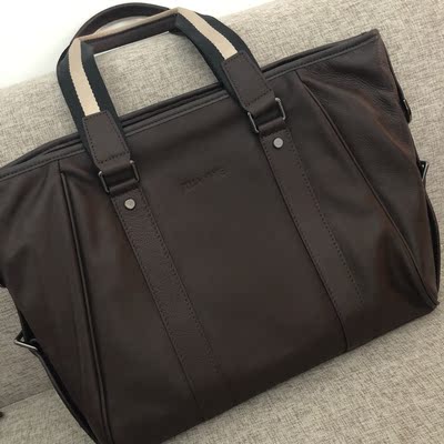 轩唯男士手提包男包真皮横款商务休闲公文包单肩包软皮牛皮斜挎包