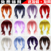 Universal face repair color festival wig male animation cosplay short hair anti-warping male hair wig black white yellow blue powder