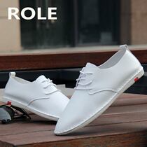 Mens white casual shoes white leather shoes Korean version of the trend British wild wild shoes mens trendy shoes small white shoes Bean shoes men