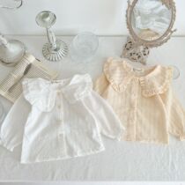 Baby Shirt Spring Fall 2023 New Yang Baby Baby Short Blade White Cotton Shirt Sleeve Shirt