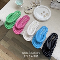 Japanese candy color Flip-flops women Summer new seaside padded fairy wind Bohemia flat sandals