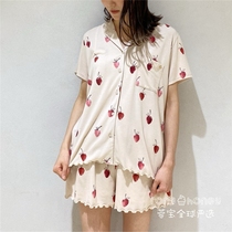 Japanese gp strawberry pajamas short sleeve suit female summer thin girl ins Wind sweet ice cream home clothes