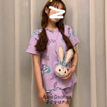 Japan gp cute rabbit short sleeve suit female summer thin outside wearing girls heart sweet and beautiful home in two sets