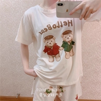 Japan gp British bear pajamas female summer thin round neck short sleeve modal home wear suit