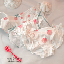 Japanese Strawberry Peach Convenience Panties Women Summer Sweet Mesh Strap Cotton Tape Mid-waist Sexy breifs