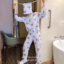 Japanese gp diaper bear pajamas female summer thin air-conditioned shirt Moon dress round neck short sleeve home suit