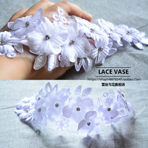 Handmade three-dimensional applique lace white nail beads flower wedding dress car bone pair flower bride headwear accessories