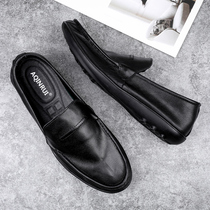 Mens shoes Summer style Breathable Long Standing Soft Bottom Driving Special a foot pedal casual leather shoes Mens work Bean Bean Shoes Men Genuine Leather