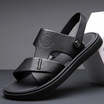 Mens sandals 2022 new Roman shoes genuine leather Summer Leisure Soft bottom Chaulet outside wearing dual-use beach Shoe men