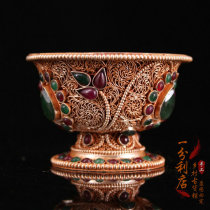 Nepalese court royal copper gilt filigree inlaid gemstone water supply bowl water purification bowl holy water gold utensils old objects