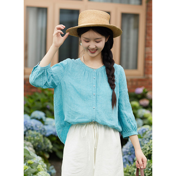 Forget City Y764/Looking up at the sky/Summer new style 17*21 color woven linen striped round neck straight shoulder shirt
Forget City Y764/Looking up at the sky/Summer new style 17*21 color woven linen striped round neck straight shoulder shirt