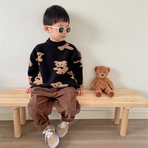 Autumn and winter Korean childrens clothing boys sweater middle collar thick foreign childrens knitwear coat cartoon thread tide