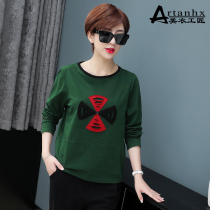 pure cotton long sleeve t-shirt women's loose autumn 2022 new Korean style round neck large size middle-aged mother spring and autumn trendy tops