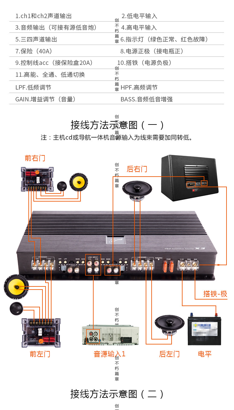 惠威汽车音响车载x3功放四声道100w车用发烧功放散热好功率足sa4