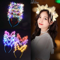Luminous headband new glowing Garland headgear feather rabbit ear hoop cat ear net bar night market stall