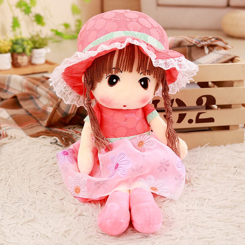 粉色帽子小女孩布娃娃毛绒儿童玩具女童宝宝安抚娃娃布偶生日礼物