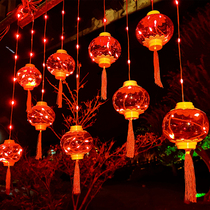 New Years large red lantern balcony doorway arranged with small colorful lights flashing lights for home Chinese New Year decorative lights Spring Festival hanging decorations