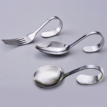 Thickened hot pot stainless steel curved handle spoon Fork vertical platter rear curved hook spoon plate curved meatball Spoon shrimp slippery spoon