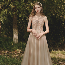 Bridesmaid dress female 2022 new summer toast banquet temperament engagement sling champagne dress French birthday