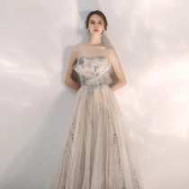 Dress 2022 new summer toast bride wedding white birthday banquet temperament engagement dress celebrity light luxury