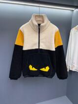 Trend fashion Winter new small high collar splicing monster eyes casual warm loose Joker couples sweater
