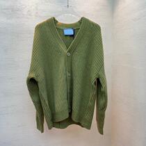 Autumn and winter fashion single olive green V-collar single-breasted cardigan versatile solid color loose men and womens same knitted wool