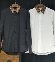 European Tide Brand Fashion New Collar Letter Printed Comfortable Simple Joker Mens Slim Long Sleeve Shirt