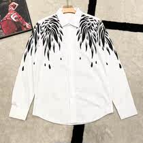 Fashion trend summer new double-wing print casual and comfortable Joker young men slim long sleeve shirt