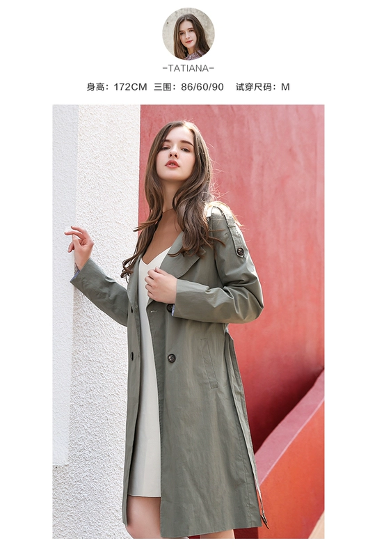 Quần áo của phụ nữ Janduo mùa thu mới hoang dã đôi ngực dài trung tính khí chất của phụ nữ áo gió áo khoác mỏng nữ E73106 - Trench Coat
