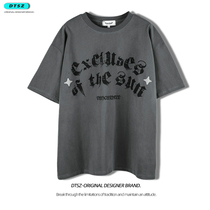 Tide Cards Short Sleeve T-shirt Men Ins American Weight Lbs Street Days Series Letters Printed Loose Clothing Tide Summer Charcoal Grey