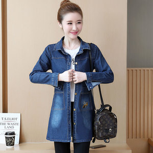 Cowboy coat female long embroidery denim jacket windbreaker jacket