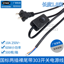 GB plug wire black power cord with 303 switch lamp wire two hole flat plug with switch wire accessories