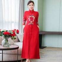 The new wild cardigan jacket womens 2021 spring and autumn cheongsam outside the Tang dress Chinese style embroidery dress long section