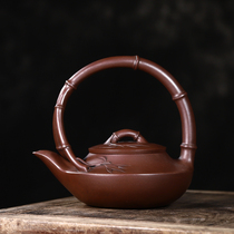 Early first factory purple sand pot Cultural Revolution boutique old teapot famous Wang Yin Original mine old purple clay bamboo joint curved pot girder pot