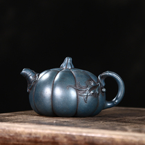 In the early days a factory during the Cultural Revolution Zisha old teapot master Wang Yinxian handmade raw ore Republic of China green mud pumpkin teapot