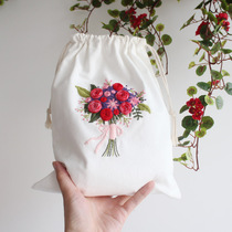 Embroidery handmade diy pocket drawstring portable traditional ancient embroidery brocade bag storage canvas cotton and linen material bag