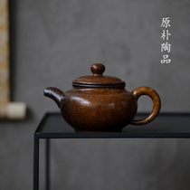 Rough pottery purple sand glaze water imitation wood burning hand handle single pot kung fu tea maker kiln change household tea tableware pan pot