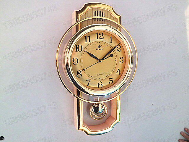 正品特价power霸王挂钟6173 整点音乐报时打点 金色 现代款