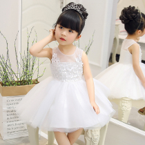 Little girl princess dress summer flower girl wedding dress baby first-year-old dress birthday girl puffed gauze dress super foreign style