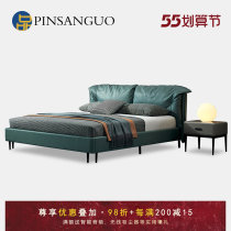 Italian Minimalist Light Luxury Real Leather Bed Modern Minimalist Double Bed 1 8 m Nordic Master Bedroom Wedding Bed Leather Art Soft Bed