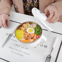 White stainless steel instant noodle bowl with lid student dormitory instant noodle bowl soup bowl Japanese fast food Cup Bowl canteen lunch box