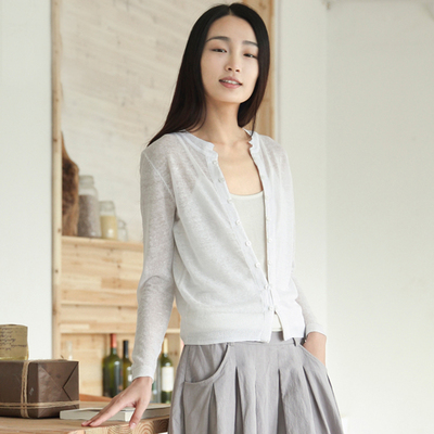 素缕女装2018夏装新款防晒衣亚麻外搭针织衫