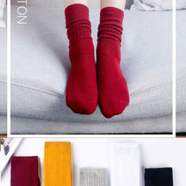 women's spring autumn pile socks push fashion cotton long cotton high waist red pair big girl