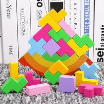 New color swing stacked high wooden building block toys for childrens educational balance toys
