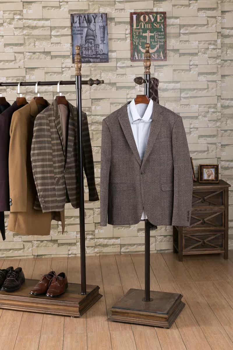 豪诚 复古铁艺服装店衣架展示架落地正挂实木货架侧挂架鞋架包架