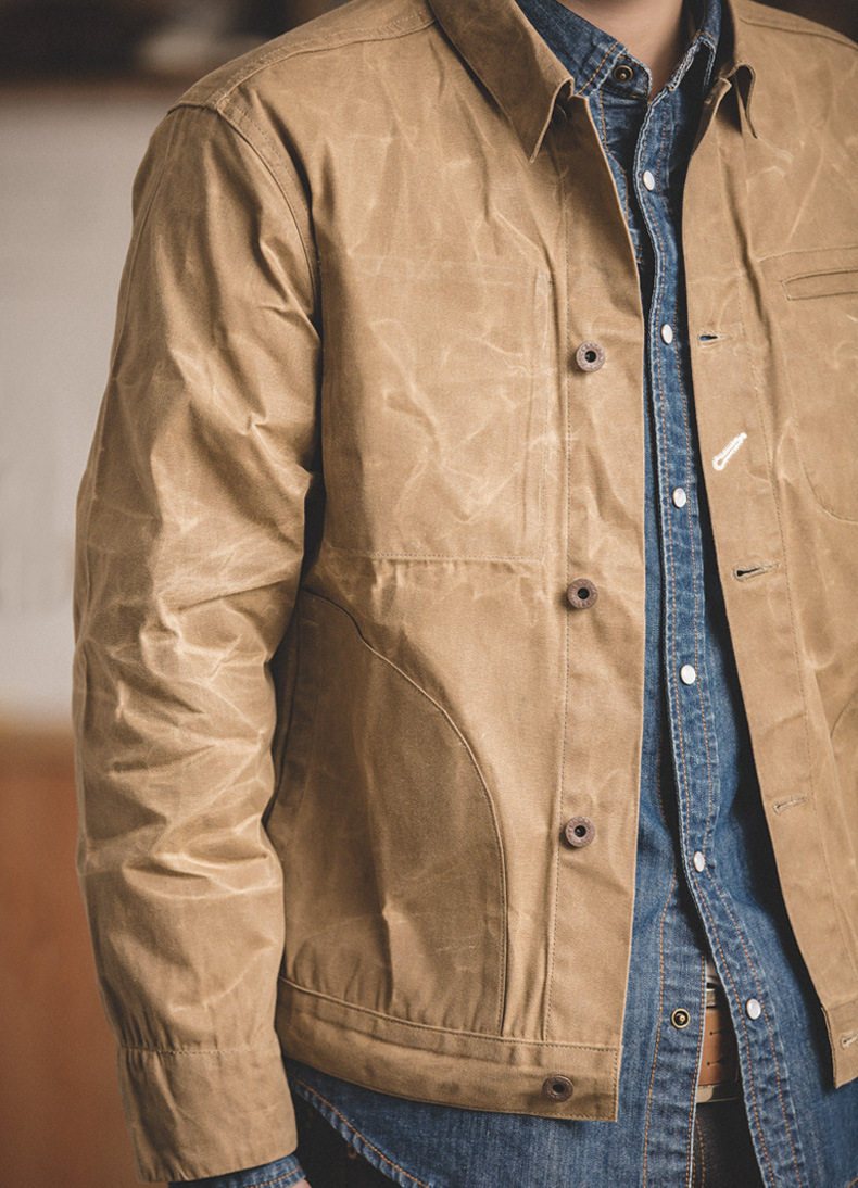 工装美式复古重磅油蜡帆布夹克阿美咔叽经典复刻修身外套男