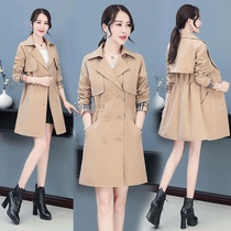 2021 new fat plus size autumn and winter womens fat sister long double-breasted windbreaker windbreaker slim coat tide