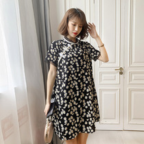 Aufli 2021 summer new large size small daisy cheongsam style dress sweet loose thin temperament chiffon skirt