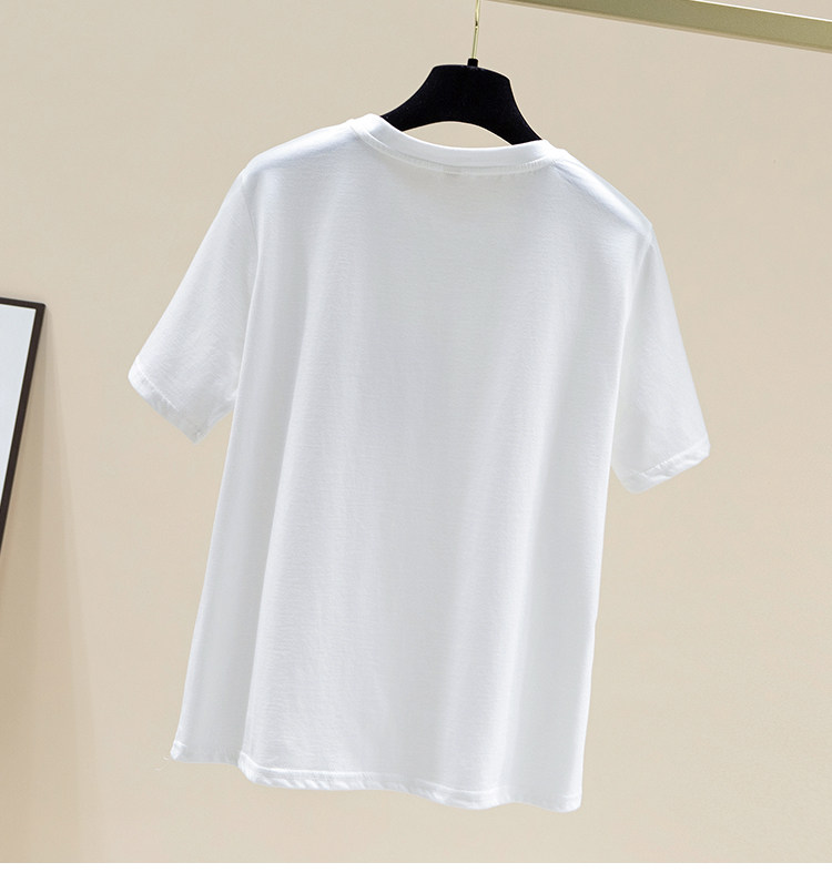 纯棉印花流行短袖白色t恤女2022年夏季新款宽松设计感上衣t桖 - 17网