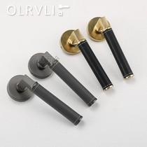 OLRVLI imports pure copper matte gold leather silent door lock American luxury gray door handle